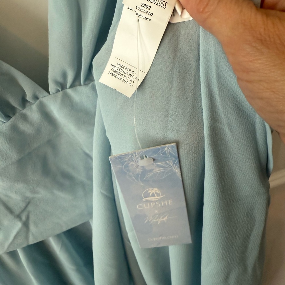 Cupshe Blue Pleated Maxi Dress Sleeveless Plunge Wedding - Picture 5 of 6